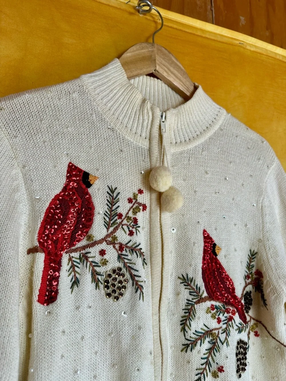 Vintage Cardinal Christmas Sweater Cardigan - Picture 4 of 7